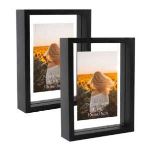 Black 8×10 Floating Picture Frame Double Glass Distressed Floating Photo Frame for Tabletop or Wall Mount