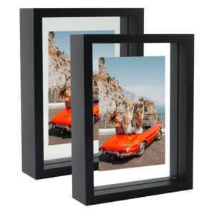 Black Floating Frame Double sided Glass Photo Frame for Sisters Wall Hanging Home Decoration Table Standing