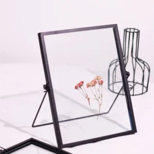 Black Metal Floating Picture Frame Modern Tempered Glass Tabletop Photo Frame Rectangle Display For Home Office Decor