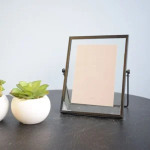 Black Metal Glass Floating Photo Frame Freestanding Tabletop Picture Display Home Decor