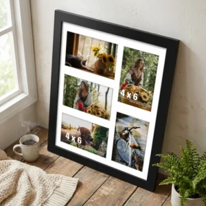 Black Wood Collage Picture Frame 5 Opening Photo Display Frame with Mat for 4×6 Prints