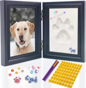 Black Wooden Dog Paw Memorial Photo Frame Pet Pawprint Clay Kit With Ornaments DIY Keepsake Gift for Pet Lovers Home Decor