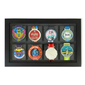 Black Wooden Eco Friendly Durable Medal Holder Display Frame Shadow Box Case for Running Marathon Finisher Medals Badges Flower