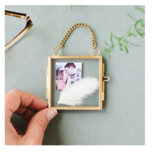 Brass Mini Size Gold Photo Frame Clear Glass Pressed Flower Decor Hinged Hanging Wall Decor