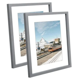 CHINEE 2 Packs A4 Gray Picture Frames MDF Wood Photo Frame Display A4 with White Mat