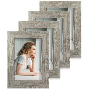 CHINEE 5×7 Picture Frame Brown Set of 4 Multi Rustic Grey Wood Color 5 by 7 Photo Frames Bulk for Wall or Tabletop Display
