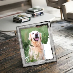 CHINEE Crystal Rectangular Commemorative Picture Frame Glitter Photo Display for Desk or Wall Ideal Gift to Family and Friends