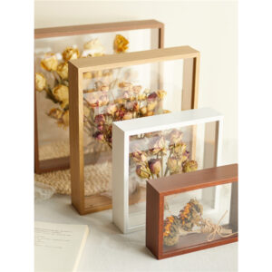 CHINEE Wooden Dried Flower Photo Frame Hollow 3D DIY Floral Specimen Frame Double-Sided Transparent Acrylic Picture Frame Display