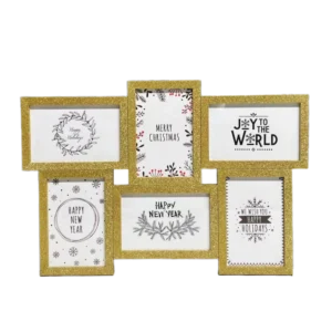 Christmas Glitter Gold 6 Picture 4x6IN Collage Photo Frame Ornaments with UV Printing Durable Wood for Holiday Gifts