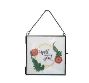 Classic Wedding Hanging Copper Glass Photo Frame with Pressed Dried Flower Design for Displaying Memorable Moments