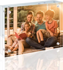 Clear Acrylic Magnetic Block Photo Frame Double Sided Desktop Display for Family Home Decor