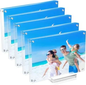 Clear Acrylic Magnetic Photo Frame Block Double Sided Picture Holder Tabletop Display for Home Office Decoration