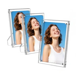 Clear Acrylic Magnetic Photo Frame with Stand Designed for Tabletop Display. Customizable Colors & Sizes Waterproof &