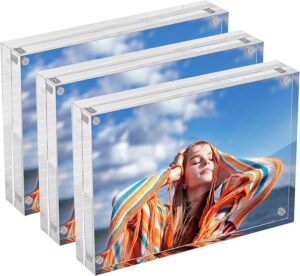 Clear Acrylic Picture Frames for Wall Modern Frameless Picture Frames Transparent Square Cubes Floating Hanging Photo Frame