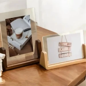 Clear Glass Look Handmade Lightweight Floating Photo Frame Stylish Acrylic Wooden Base Desk Display Photos Scandinavian Design
