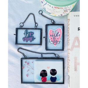 Clear Glass Photo Frame Black Ornament Flower Decor Wall Hanging Picture Frame