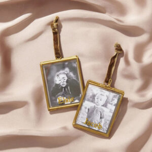 Clear Glass Set of Two Mini Size Photo Frame Gold Color Flower Decor Hanging Wall