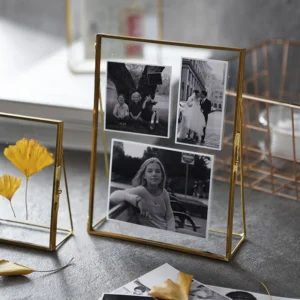 Clear Glass Tabletop Decorative Photo Frame Awesome Quality Gold Finish Custom Size Rectangle Modern Design for Wedding Home