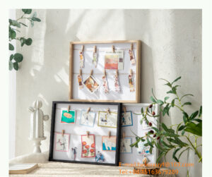 Clear Glass & Wooden Eco Friendly Photo Collage Frame for 5×7 Picture Display with Silk Screen Printing 8 Wood Cloth Pins Clips