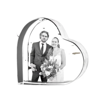 Clear K9 Crystal Glass Handmade Polished Custom Heart Shape Photo Frame Wedding Souvenir Gifts