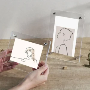 Clear Magnetic Acrylic Photo Frame Double Sided Transparent Frameless Plexiglass Picture Display for Tabletop Decor