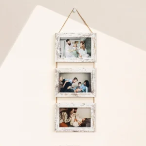 Country Retro Style Handcrafted Photo Frames Collection Vertical Three Frame Hanging Collage Made of Wood Iron Plastic Materials