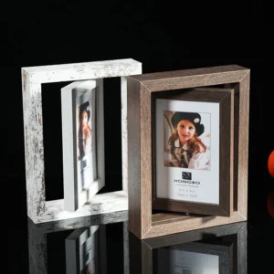 Creative Modern Minimalist Double Sided Transparent Wooden Rotating Desktop Display Frame Eco Friendly Office Photo Frame