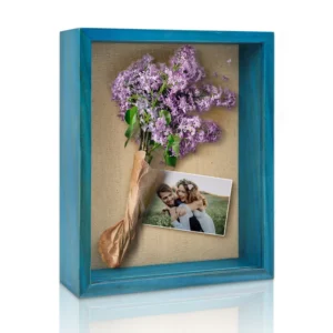 Creative New Design Pine Wood Custom Distressed Blue 3d Deep Money Medal Bouquet Shadow Box Frame