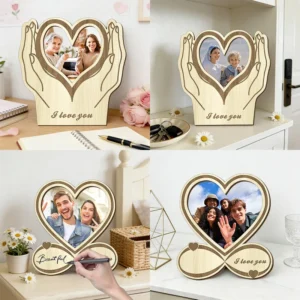Creative Unlimited Handmade Modern Wooden Heart Shaped Photo Frame DIY Engraving Desktop Display Family Parent Child Couple