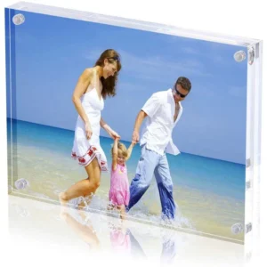 Crystal Clear Acrylic Double Sided Cube Glass Photo Frame Display Holder Decor 4×6 Magnetic Floating UV Silk Screen Printed