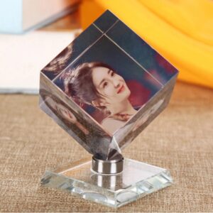 Custom 3D Laser Engraved Glass Cube Photo Frame