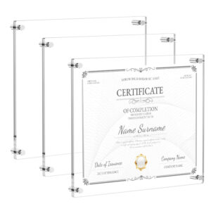 Custom A4 Clear Acrylic Modern Luxury UV Printed Wall Mounted Photo Frame Double Panel Floating Certificate Holder for Document