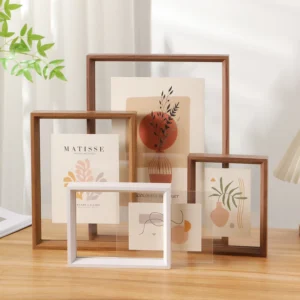 Custom Beveled Boarder Double Sided Glass Picture Wooden Frame and Floating Photo Frame Wall Art