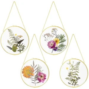 Custom Double Glass Floating Frame Brass Display Picture Artwork Hanging Photo Frame with Pressed Flowers for Wedding Occasions