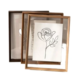 Custom Double Sided Beveled Glass Picture Wooden Frame Transparent Floating Photo Wall Art