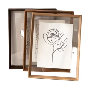 Custom Double Sided Beveled Glass Picture Wooden Frame Transparent Floating Photo Wall Art