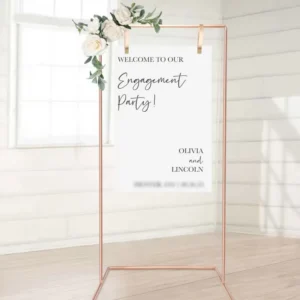 Custom Floor Standing Metal Frame Gold Wedding Welcome Sign Stand with Flower