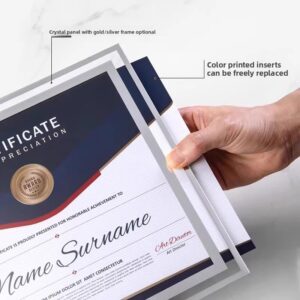 Custom Glass Crystal Certificate Medal Trophy Frame Wall Hanging Honor Award Silver Gold Print Corporate Recognition