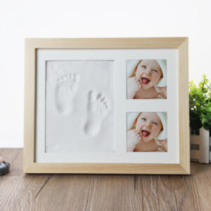 Custom One Year Old Full Moon Baby Hand Foot Solid Wood Inkpad DIY Waterproof Modern Triple Frame Square Photo Frame Ornaments