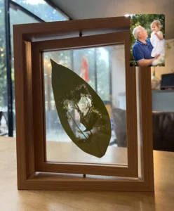 Custom Photo on Leaf Art Double Rectangle Wooden Frame With Floating Effect