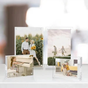 Custom Size Straight Corner Family Tabletop Display Clear Frameless Magnetic Acrylic Picture Photo Frame