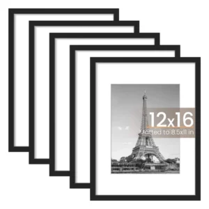 Custom Solid Wood Modern Eco Friendly Durable 12×16 & 8.5×11 Wall Photo Frames With without Mat Black