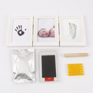 Customizable Solid Wood Photo Frame for Newborn Handprints Creative DIY Baby Souvenir with Hand Print Photo Black White