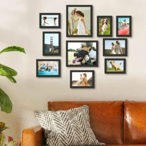 Customized Black Wood Photo Frames for Collage Display UV Printing