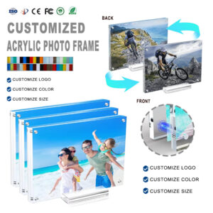 Customized Dual Sided Magnetic Acrylic Photo Frame Clear Floating Lucite Horizontal Vertical Display Base Desktop Vertical