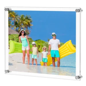 Customized Floating Acrylic Photo Frame Chrome Plated Wall Mounted Picture Frame with Rimless Stand