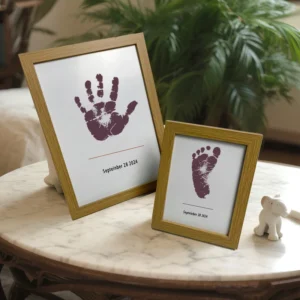 DIY Baby Hand & Footprint Kit with Inkless Milestone Cards & Durable Composite Wood Photo Frame Gift