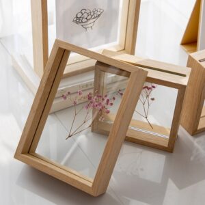 DIY Home Decor Eco Friendly Double Side Glass Floating Wooden Photo Frame for Pressed Flowers
