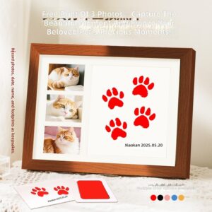 DIY MDF Handmade Pet Paw Print Photo Frame Secure & Easy to Use Square Design for Cats & Dogs Commemorative Inkpad Display Table