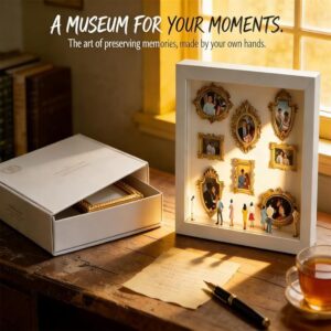 DIY Mini Gold Frames Silhouette Box Shadow Box Frame Kit with Gold Miniature Museum Silhouette Box Wooden Three Ply Board Art